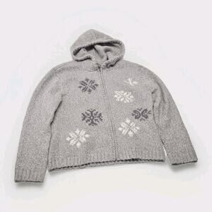 Vintage Womens Full Zip Gray Cardigan Snowflake Sweater Large Nordic Ski